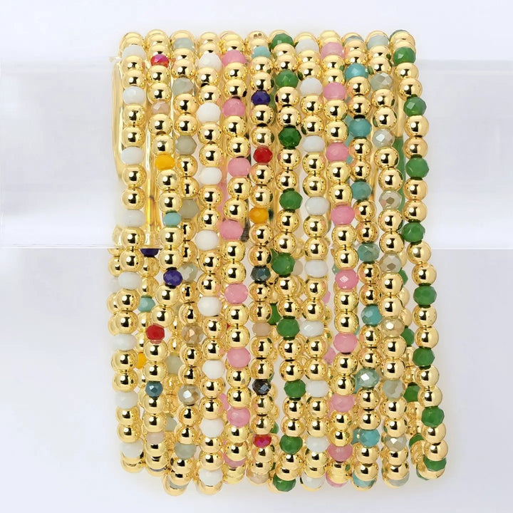 4mm Bead &amp; Crystal Stretch Bracelets - Green