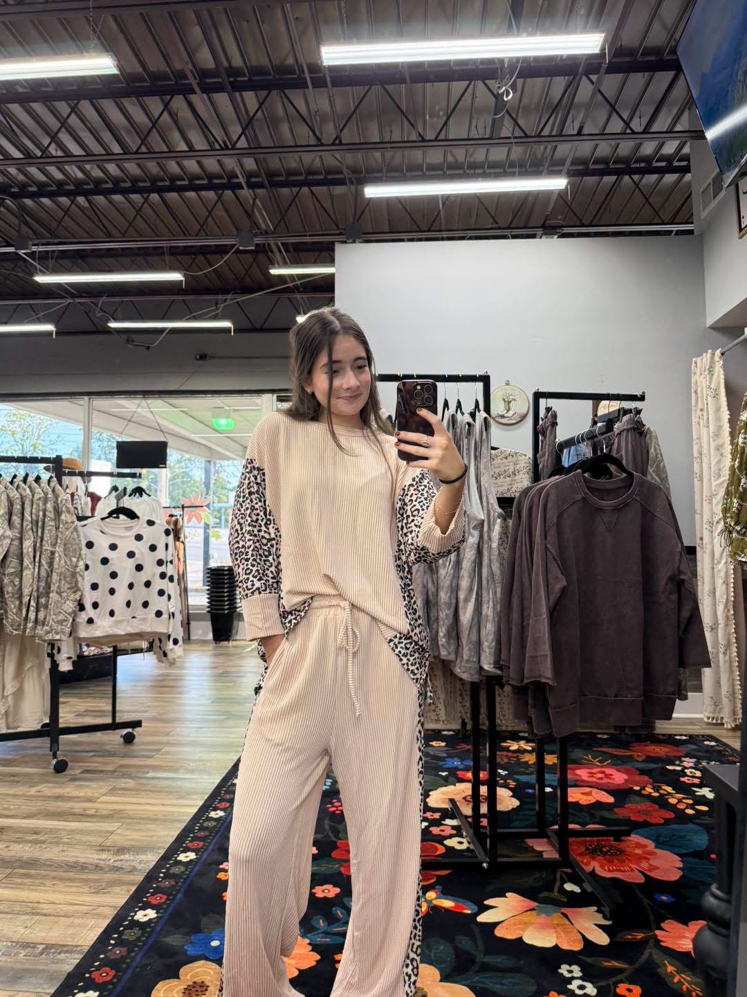 Blush and Leopard Print Pants Set