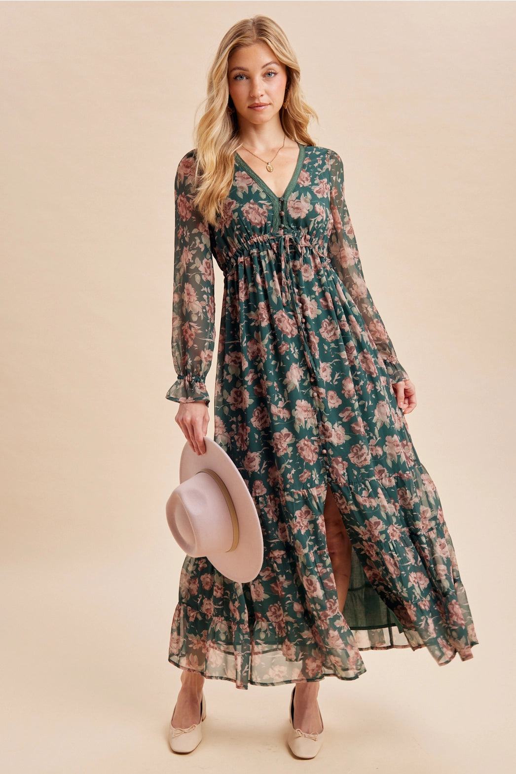 Floral Buttoned Maxi Dress- Eucalyptus
