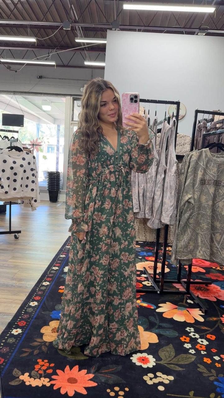 Floral Buttoned Maxi Dress- Eucalyptus