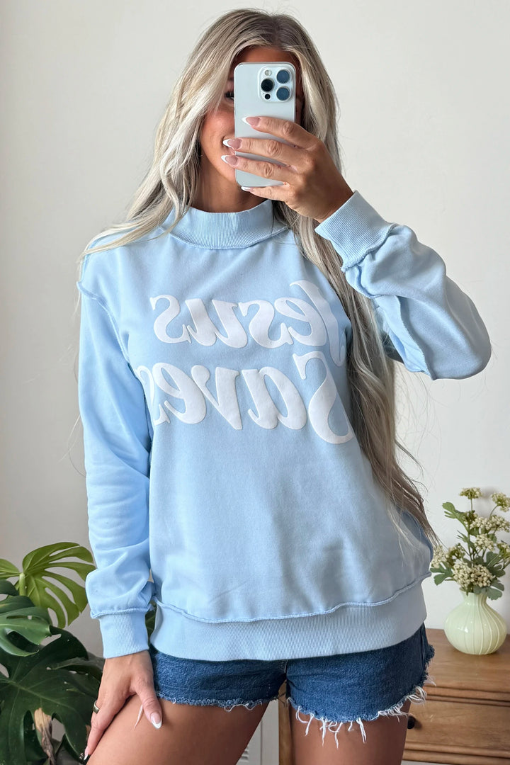 Jesus Saves Light Blue Crewneck