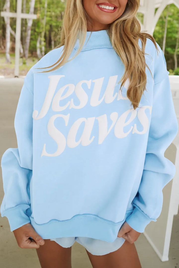 Jesus Saves Light Blue Crewneck