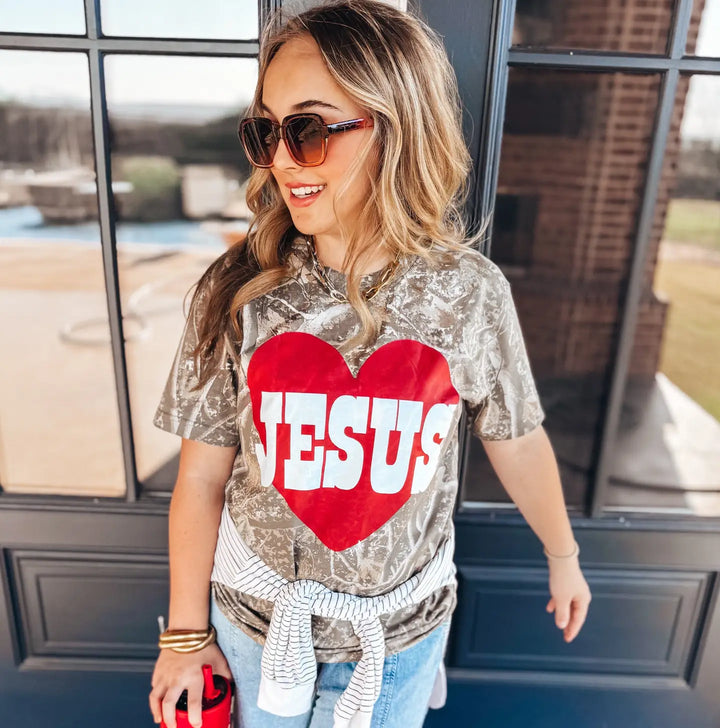 Camo Jesus Heart T-Shirt
