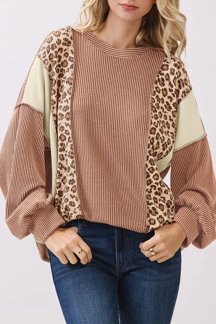 7th Ray Cheetah &amp; Brown Patchwork Sweater