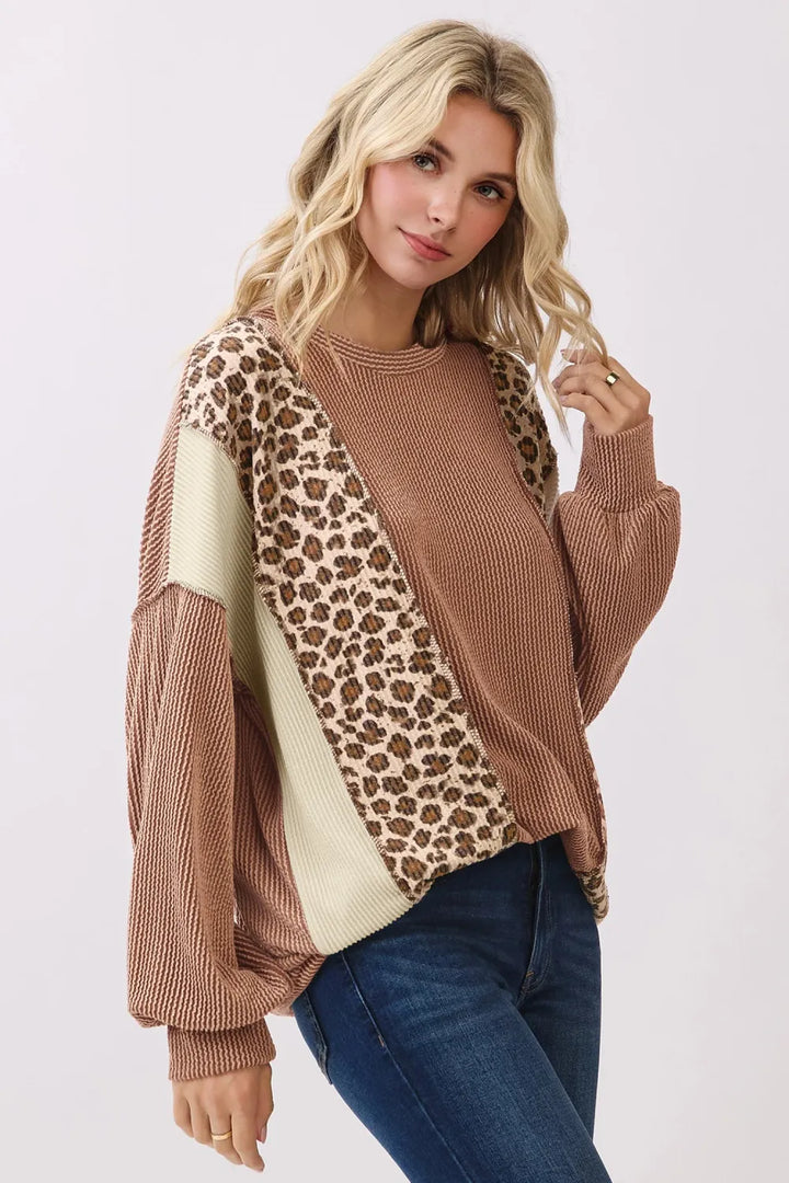 7th Ray Cheetah &amp; Brown Patchwork Sweater