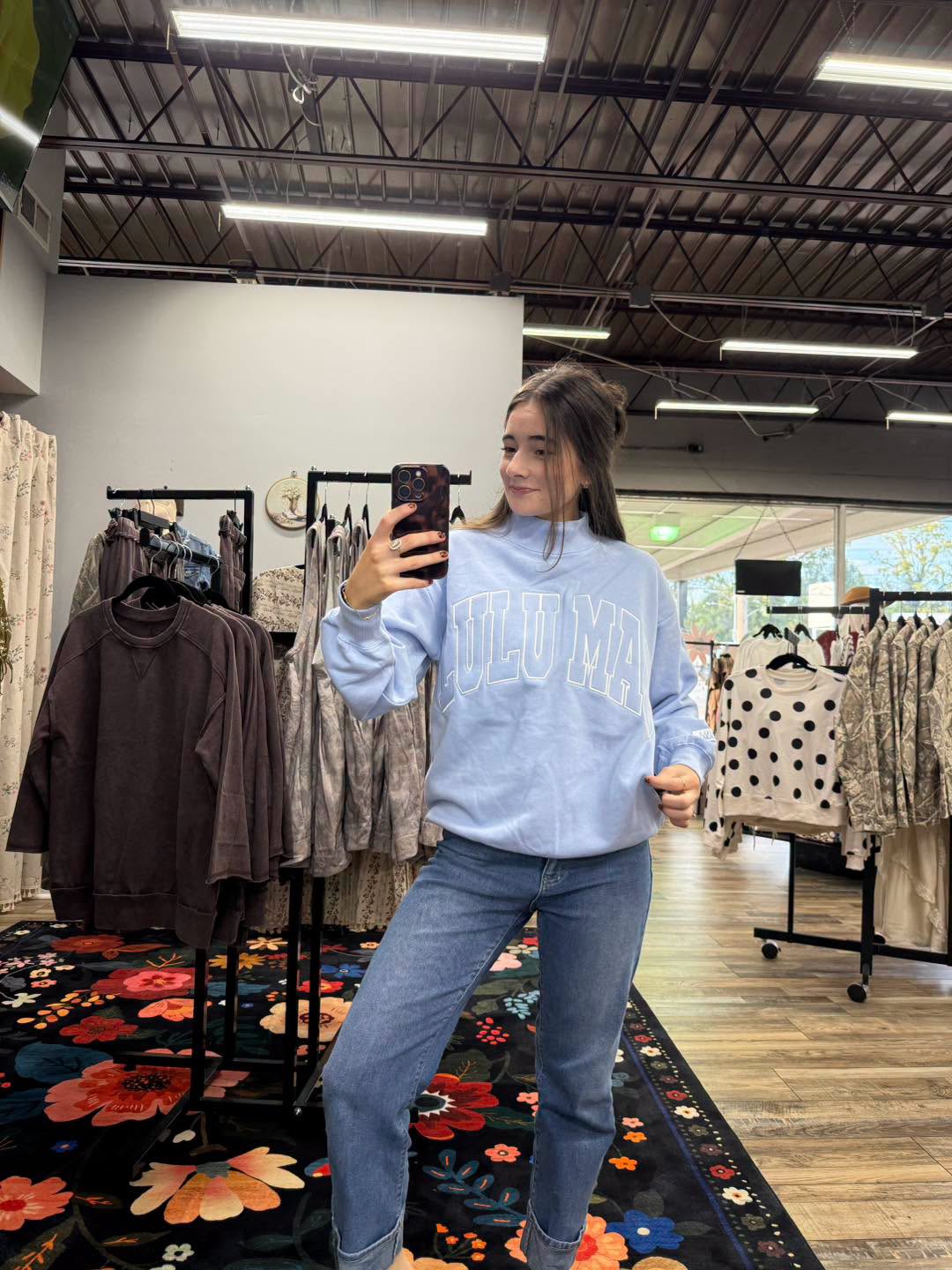LULU- STITCH MOCKNECK TERRY CLOTH TOP-LIGHT BLUE