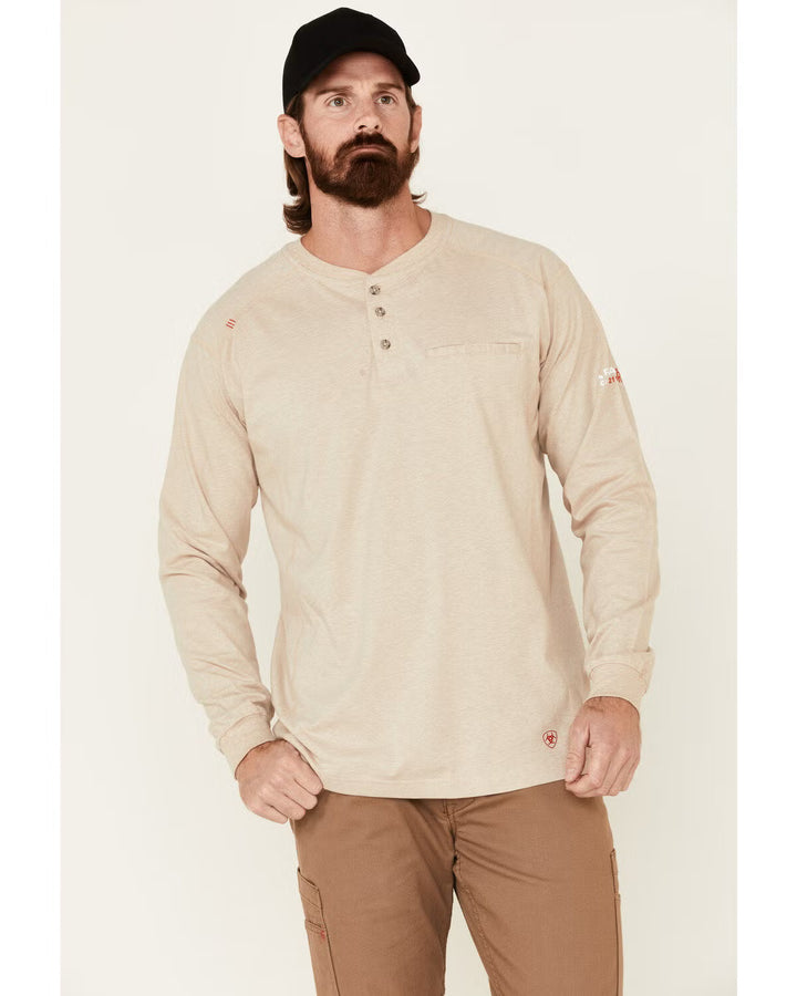 Ariat-MNS FR AIR HENLEY LS TOP SAND HEATHER