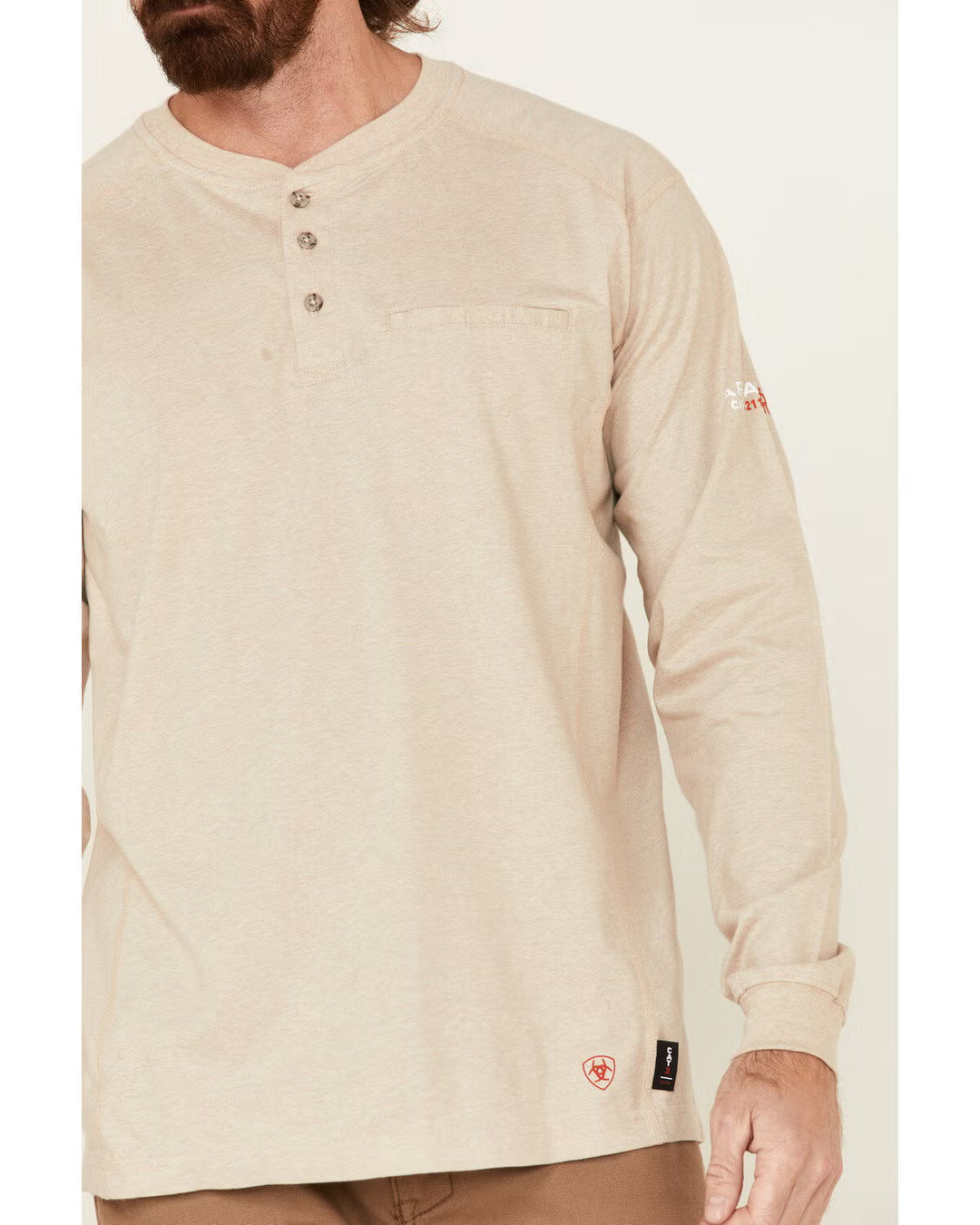 Ariat-MNS FR AIR HENLEY LS TOP SAND HEATHER