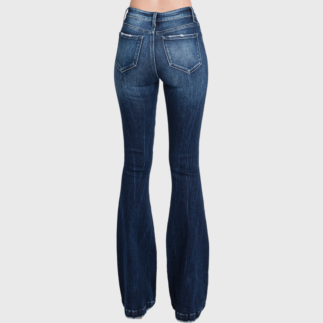 Mid-Rise Flare Dark Wash Jeans - Petra