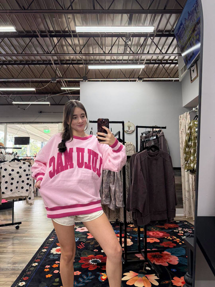 Lulu Mac: Society Light Pink And Hot Pink Crewneck
