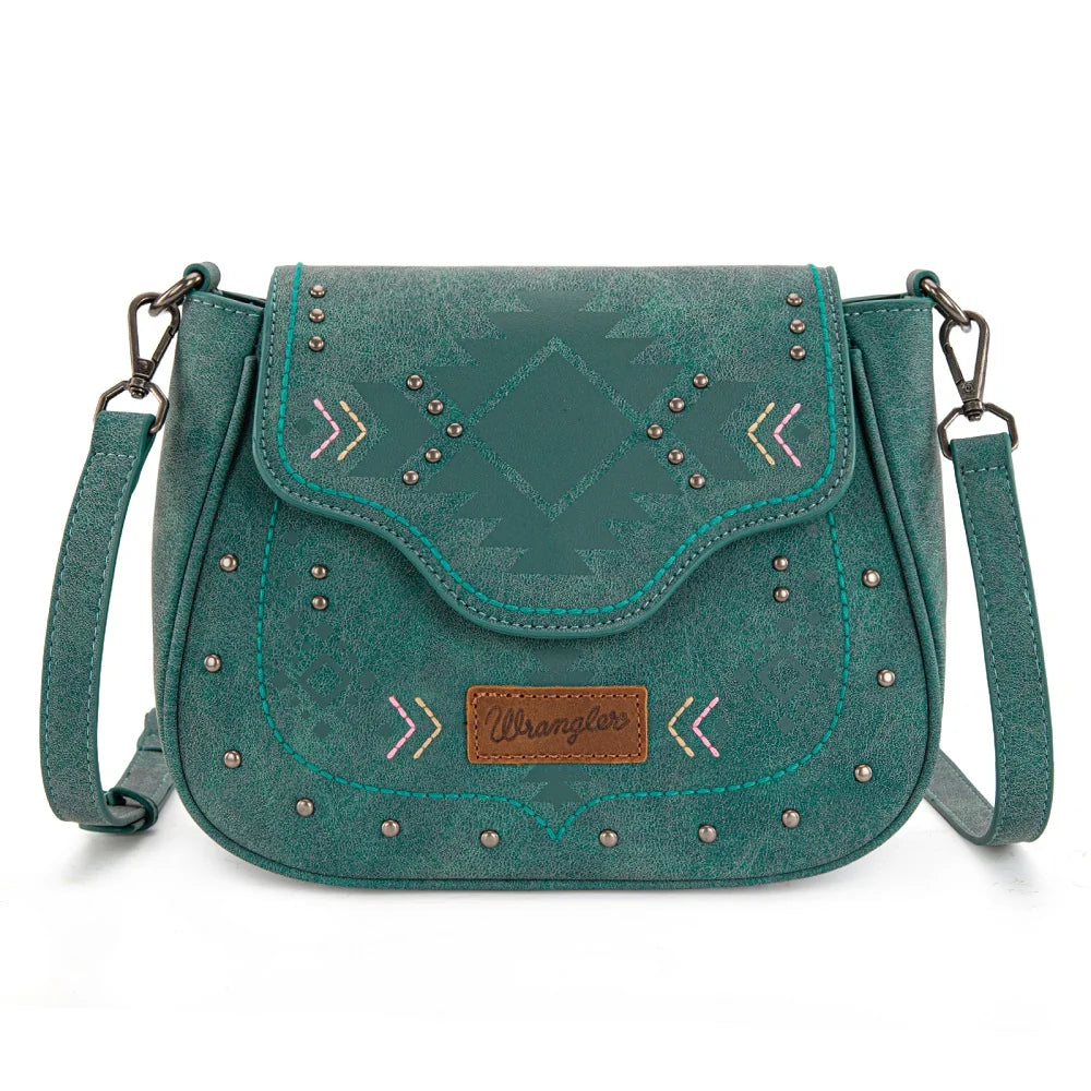 Wrangler Aztec Saddle Crossbody Bag - Turquoise