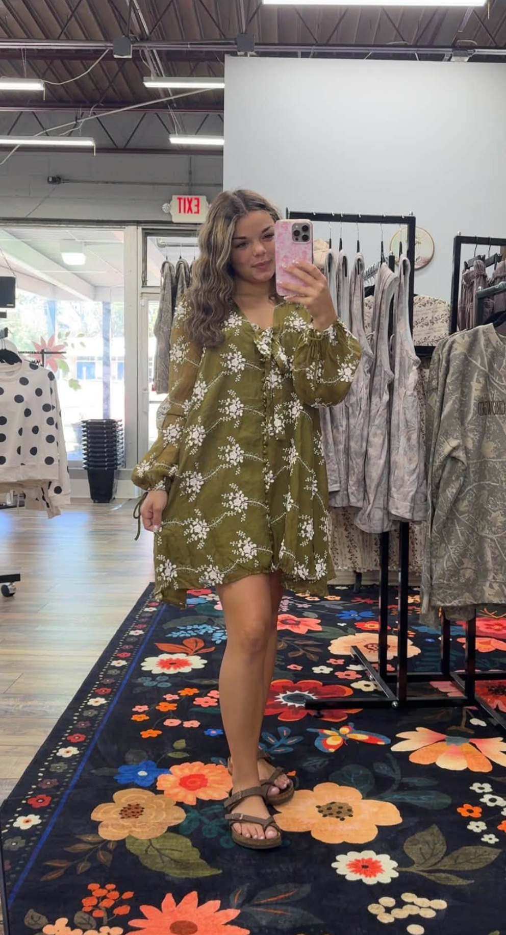 Floral Embroidered Midi Dress - Green
