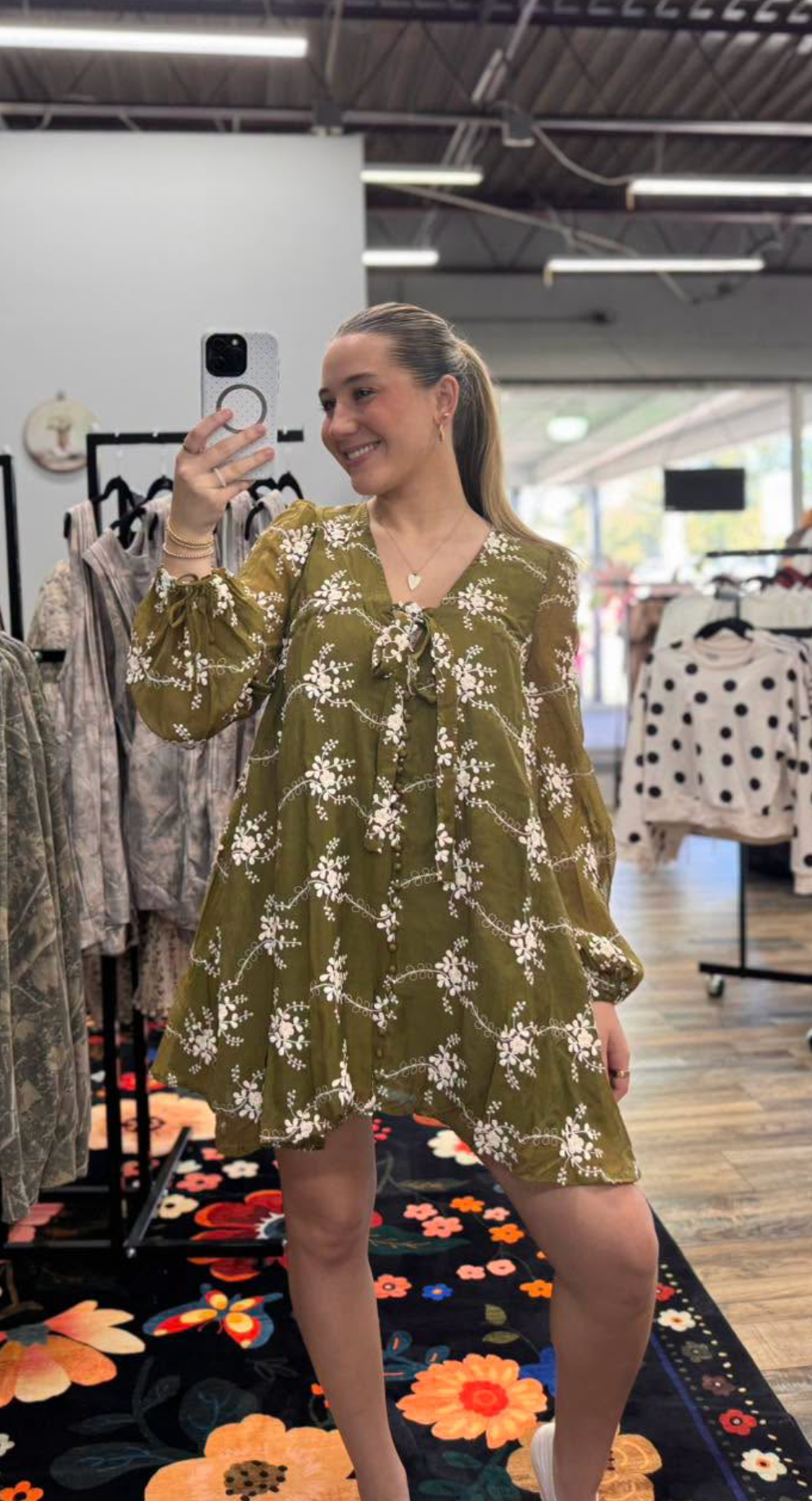 Floral Embroidered Midi Dress - Green
