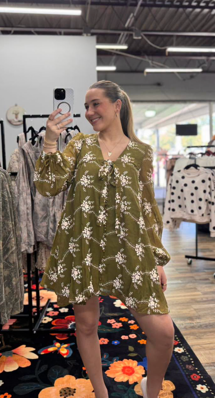 Floral Embroidered Midi Dress - Green