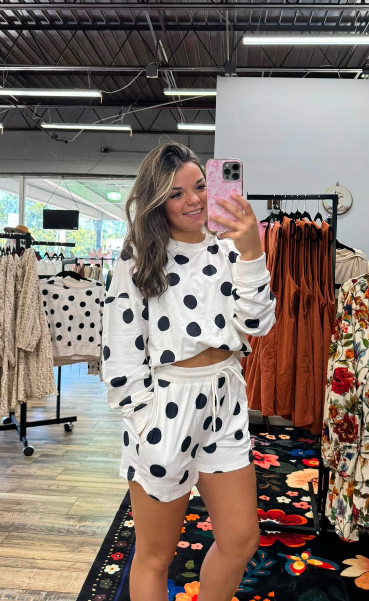 Polka Dot Pullover and Shorts Set - Black
