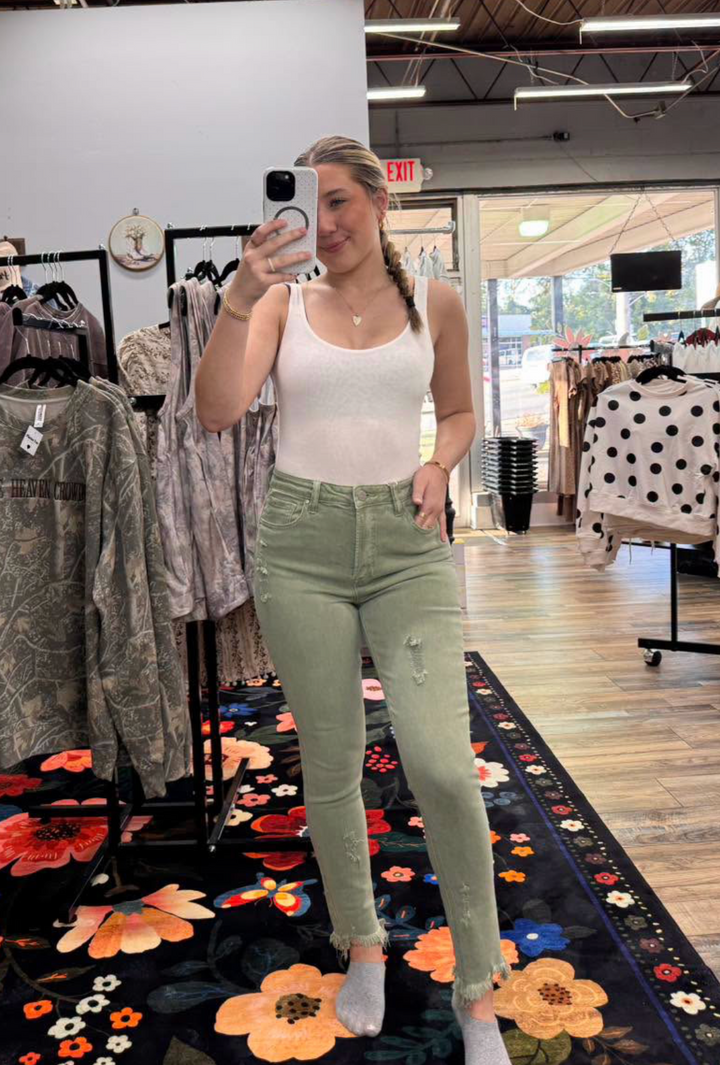 Risen - Olive Distressed Jeans