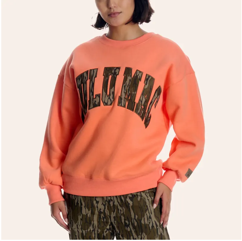 Lulu Mac Orange Mossy Oak Bottomland Camo Crewneck