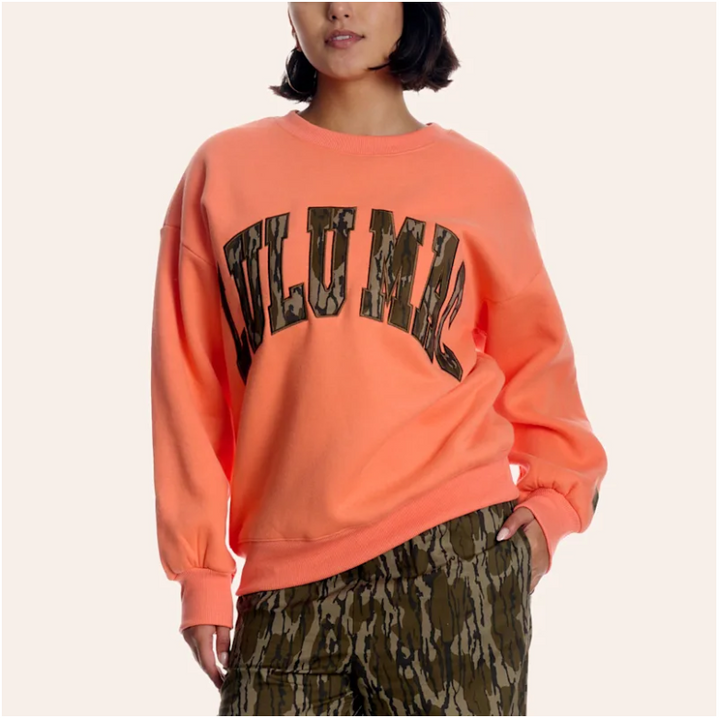 Lulu Mac Orange Mossy Oak Bottomland Camo Crewneck