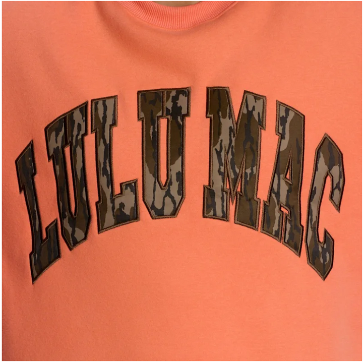 Lulu Mac Orange Mossy Oak Bottomland Camo Crewneck