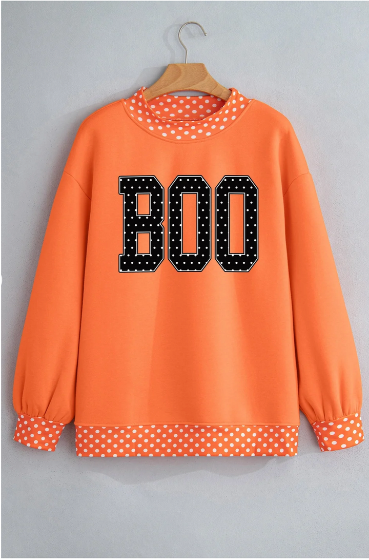 "BOO" Polka Dot Orange Mock Neck