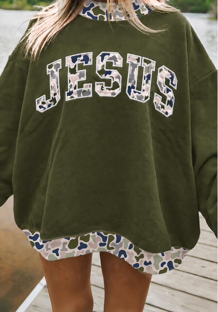 Jesus Camo Mock Neck- Army Green
