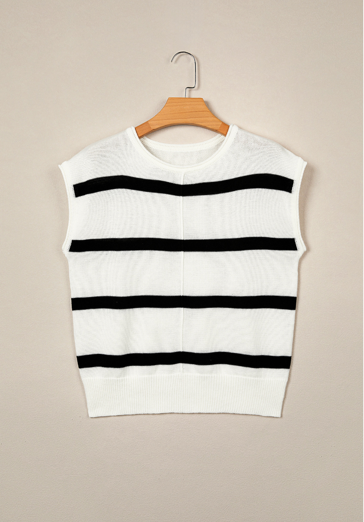 Black and White Stripped Short Sleeve Knitted Top