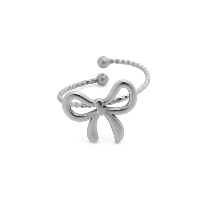 18k Stainless Steel Silver Bow Ring