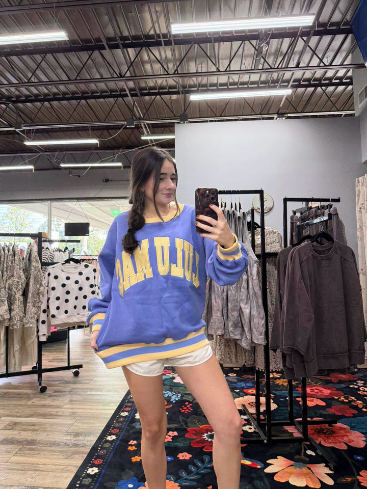 Lulu Mac: Society Lavender And Pale Yellow Crewneck