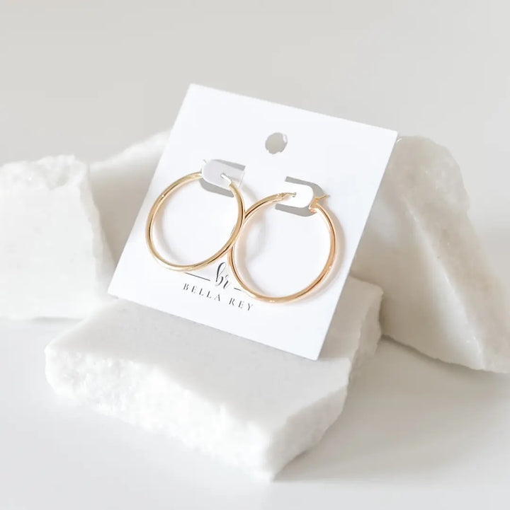 By Bella Rey - Thin Gold Hoop Earrings