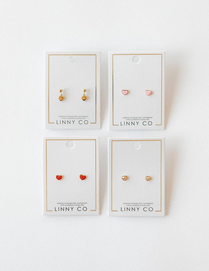 Screwback Stud Earrings - Nora Heart Pink