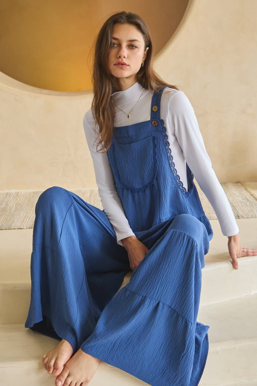 Solid Airflow Tired Wide Leg Overall Jumpsuit