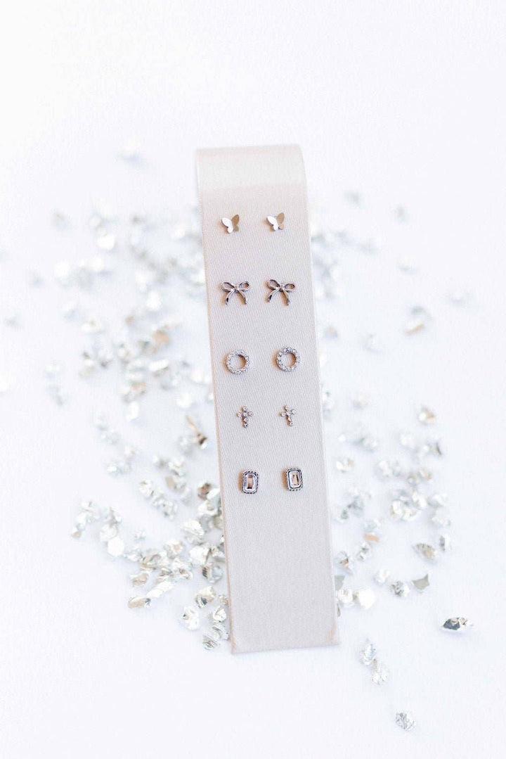 Screwback Stud Earrings - Sadie Bow Silver