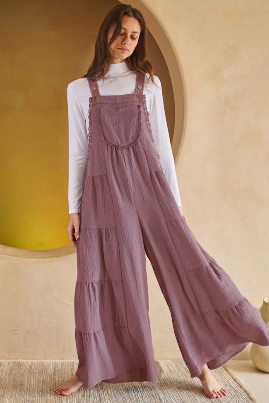 Solid Airflow Tired Wide Leg Overall Jumpsuit
