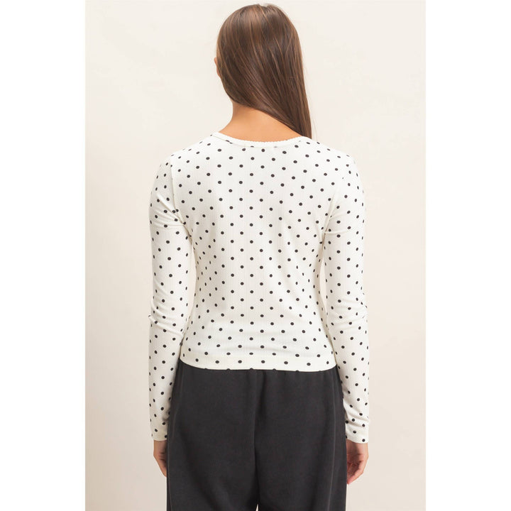 Polka Dot Button Front Long Sleeve Top