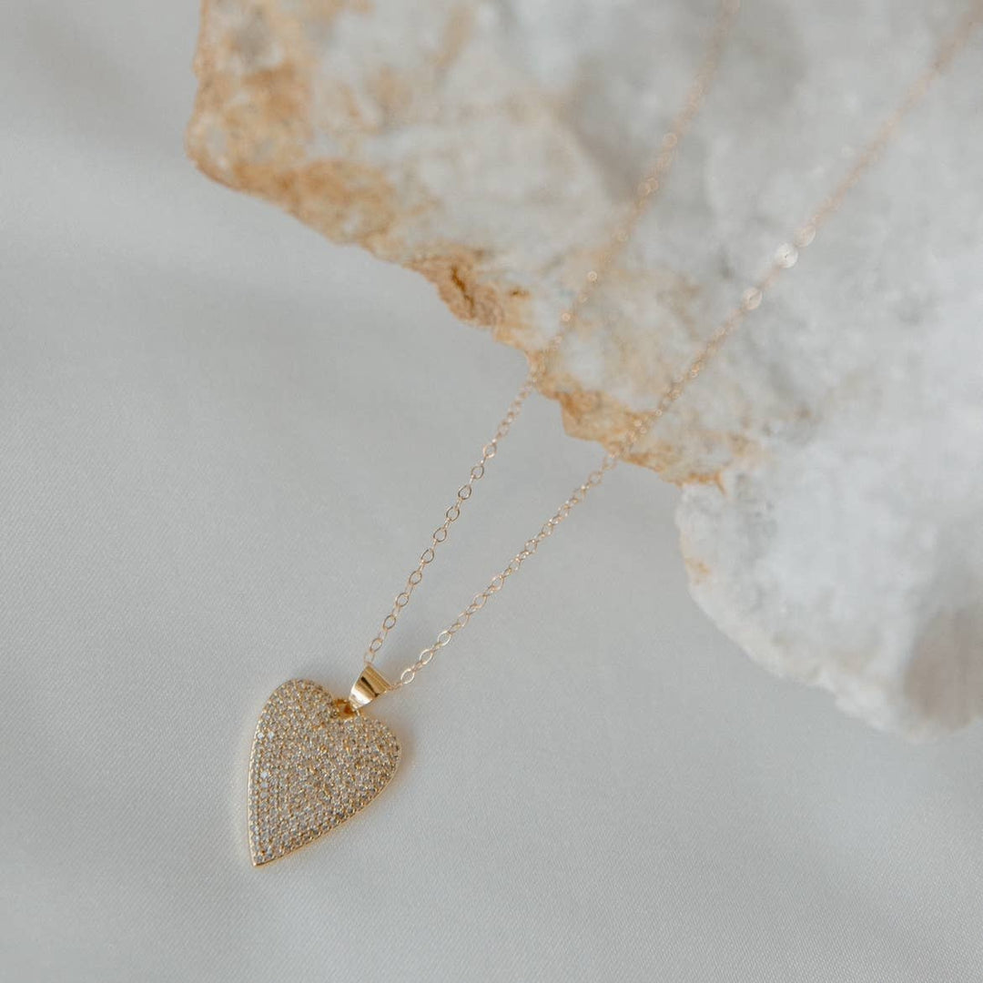 One Love Heart CZ Necklace Gold Filled