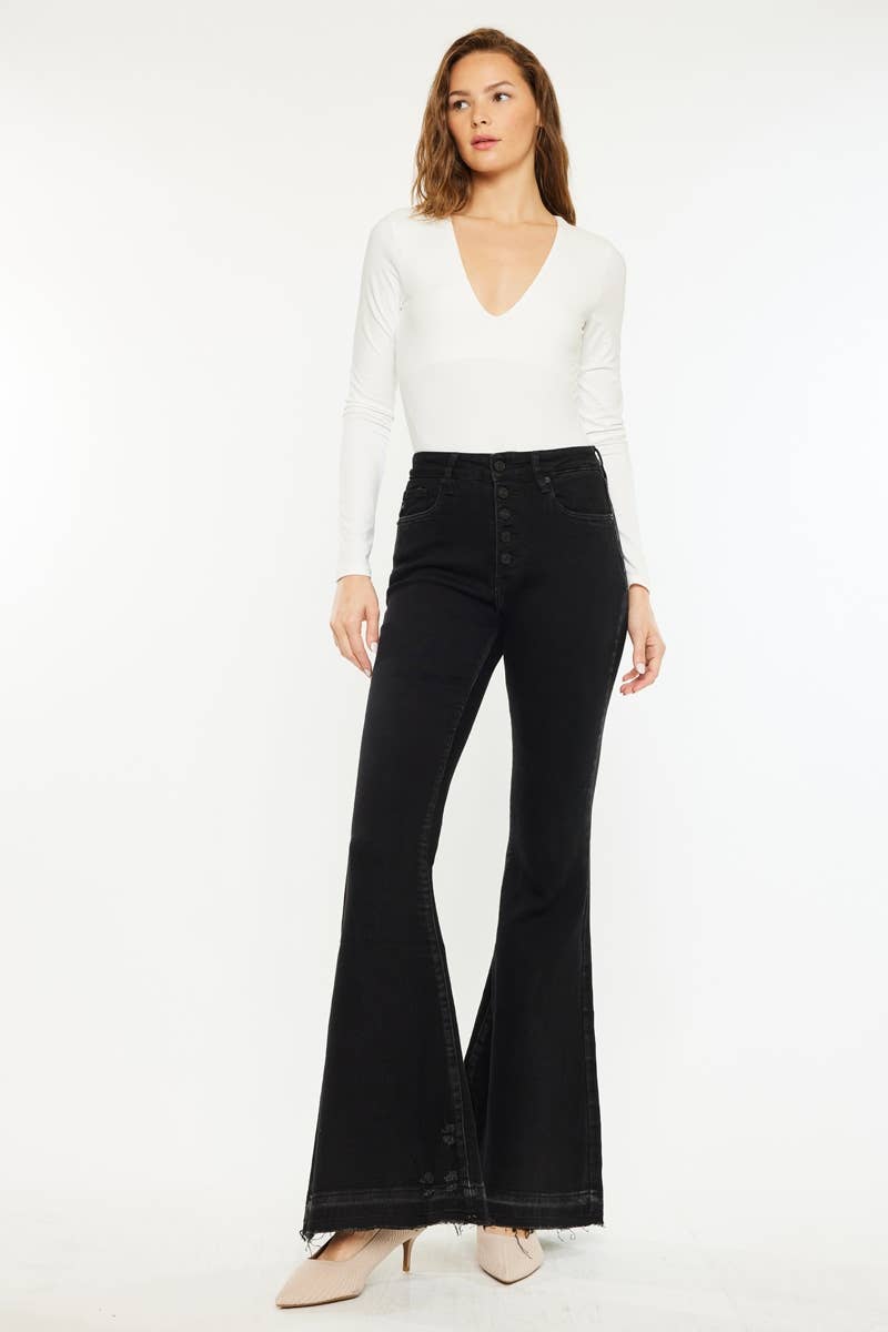 HIGH RISE FRAYED HEM SUPER FLARE JEANS-KC3020BK