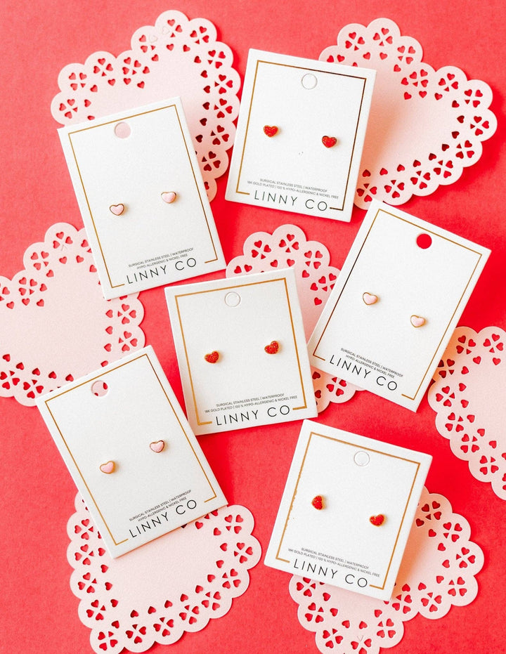 Screwback Stud Earrings - Nora Heart Pink