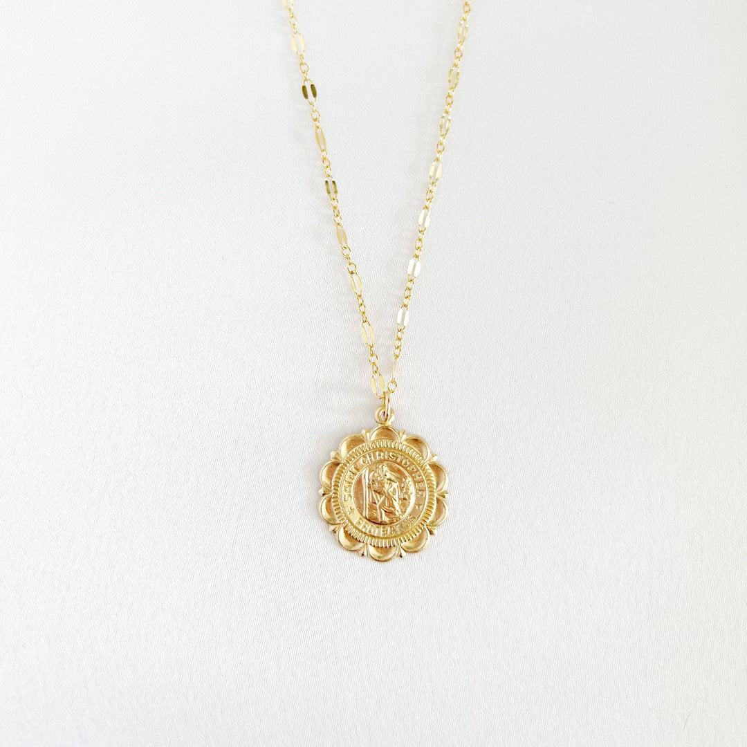 Traveler Saint Christopher Religious Necklace Gold Filled