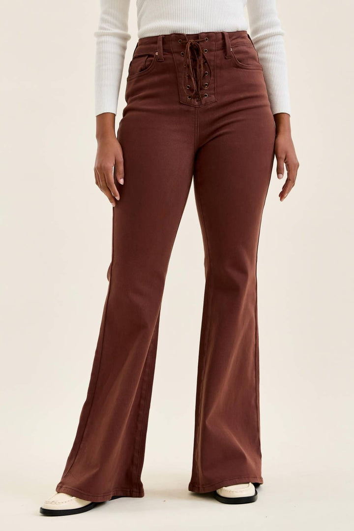 HW JAQUELINE Flare w/ Lace Up C Cocoa Brown