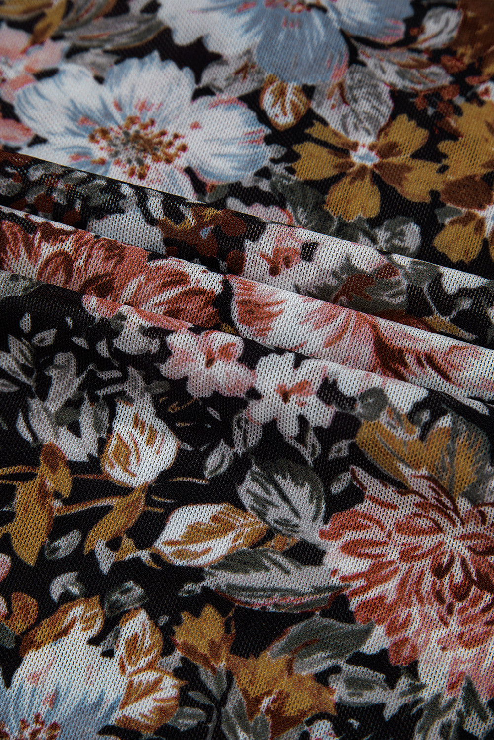 Black Floral Long Sleeve High Neck Mesh Top
