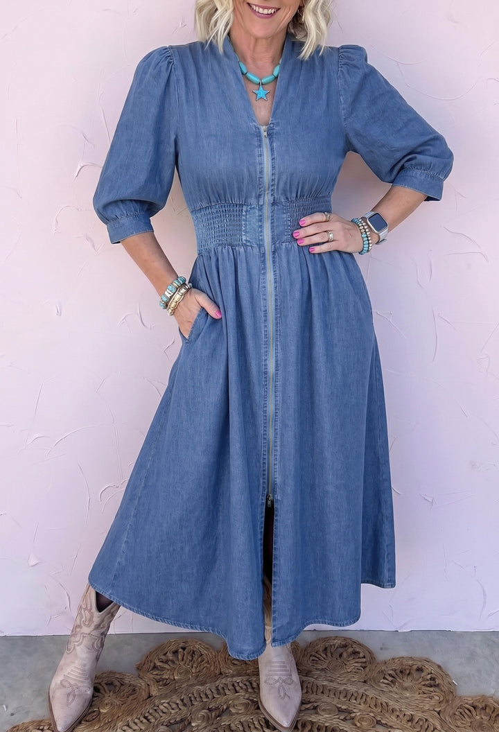 Blue Jean Zip Up Dress