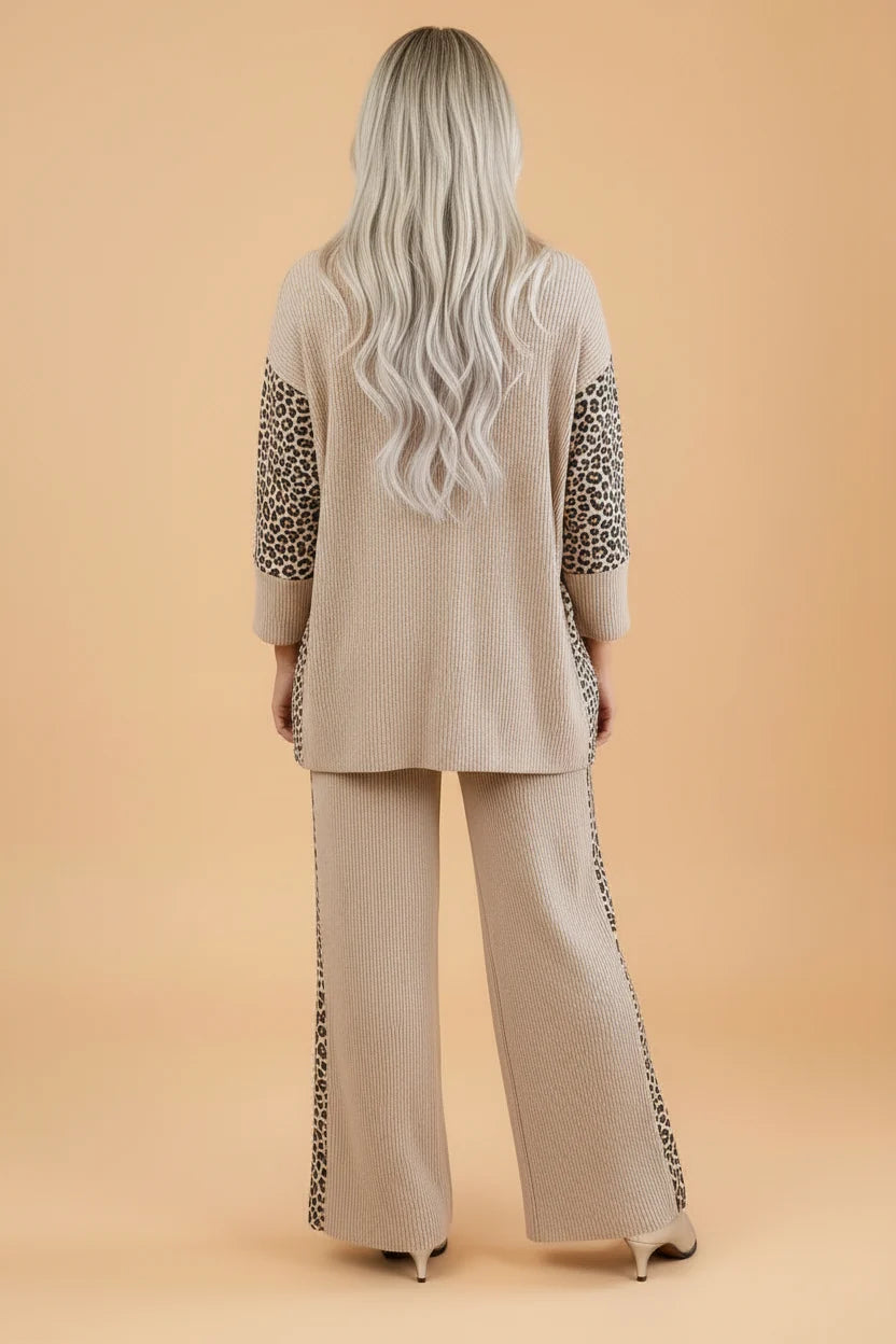 Blush and Leopard Print Pants Set