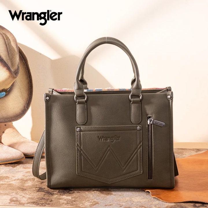 Wrangler Sherpa Aztec Canvas Tote/Crossbody - Green