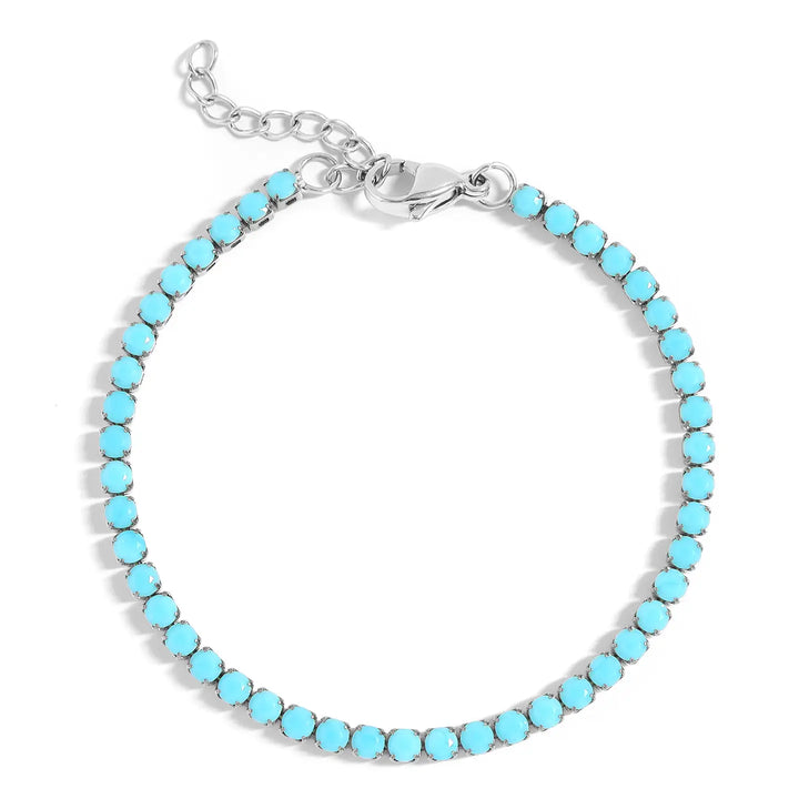 Stainless Steel Turquoise Rhinestone Tennis Chain Bracelet