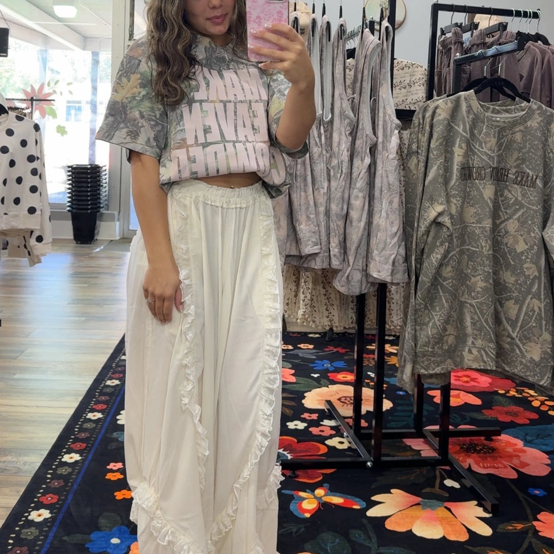 Bluivy Boho Lace Ruffle Trimmed Wide Pants