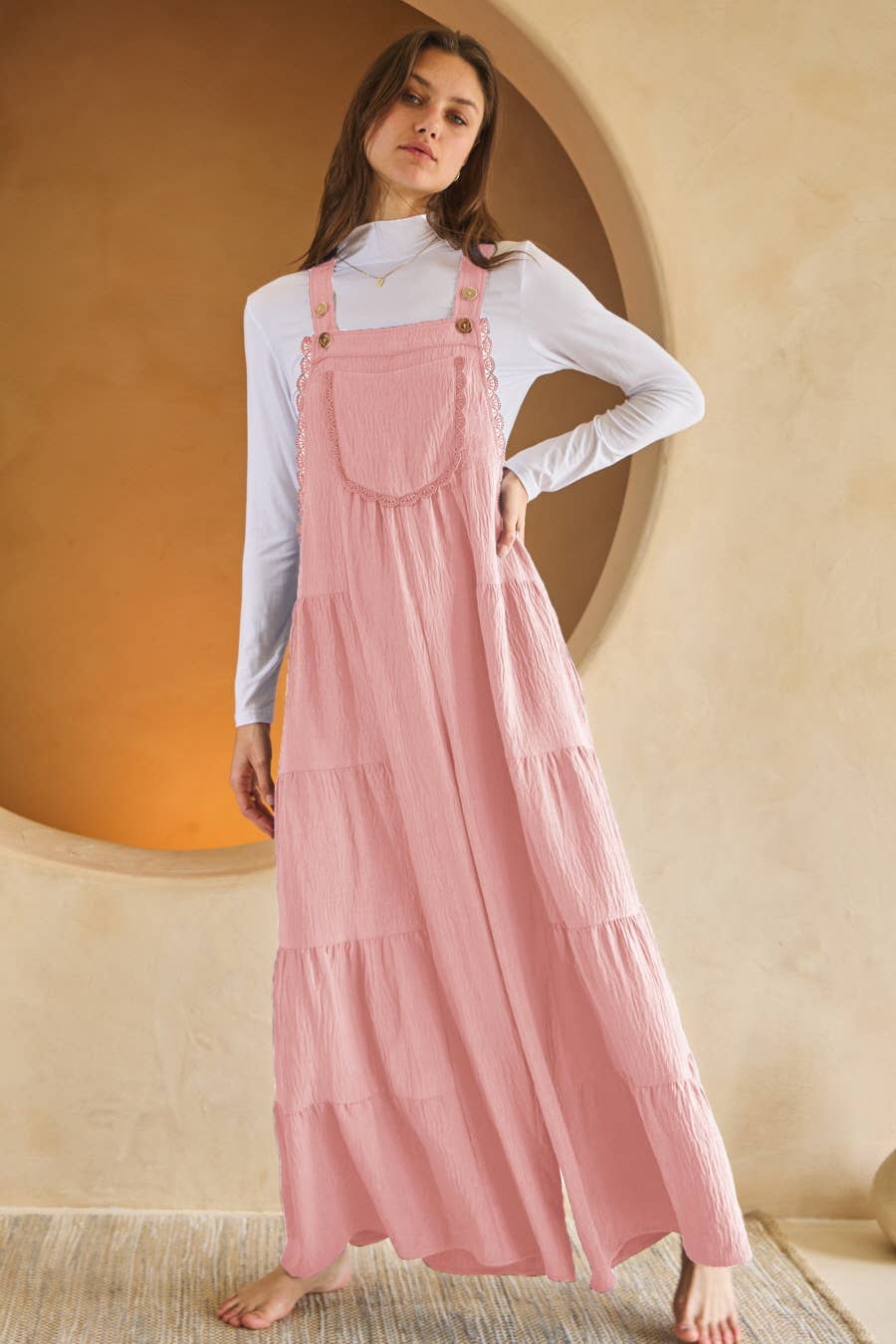 Solid Airflow Tired Wide Leg Overall Jumpsuit