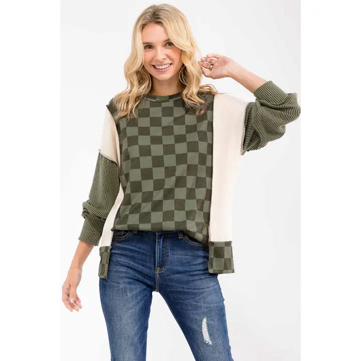 Checkered Print Long Sleeve Green