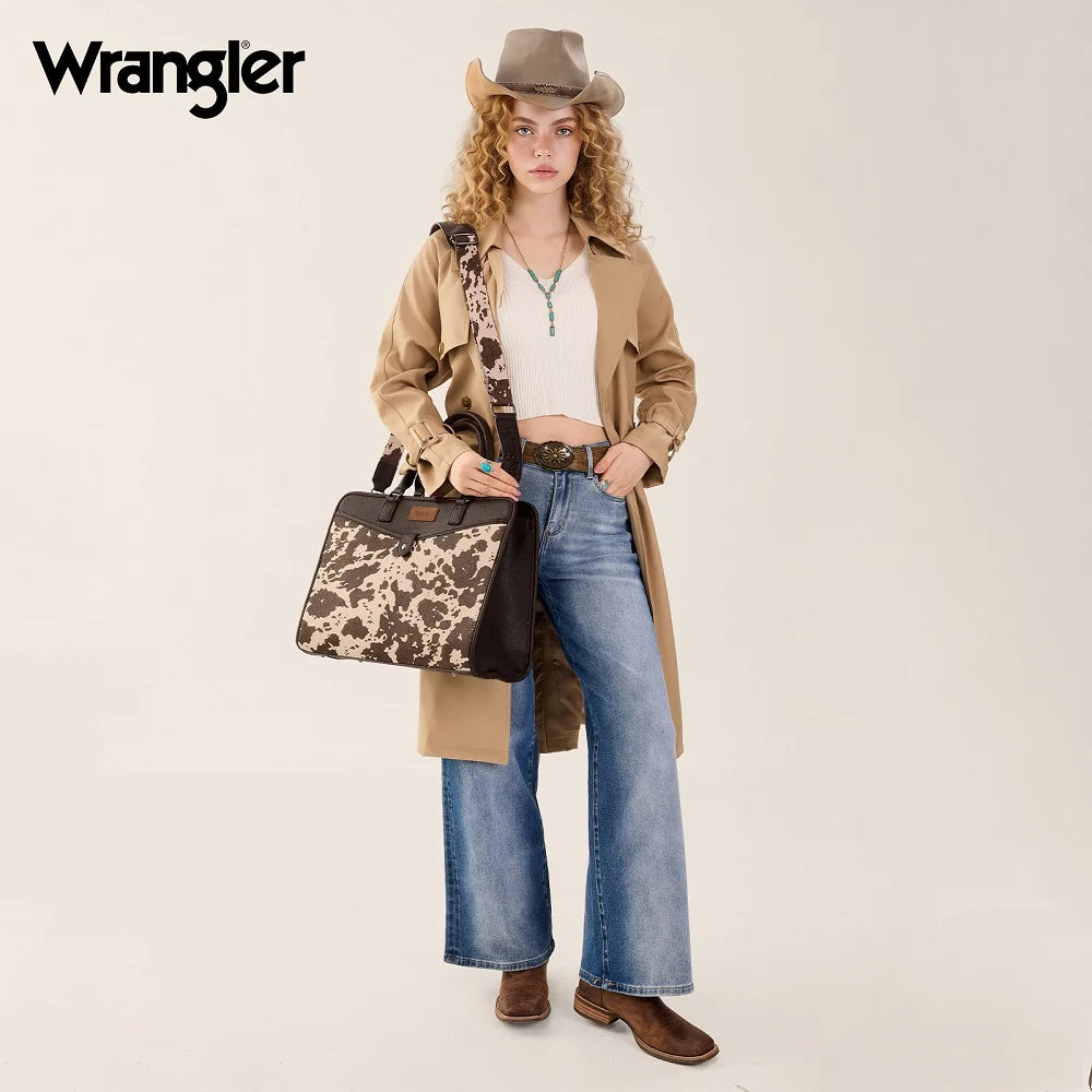 Wrangler Pebbled Faux Leather Laptop Brief Bag - Cow-Coffee