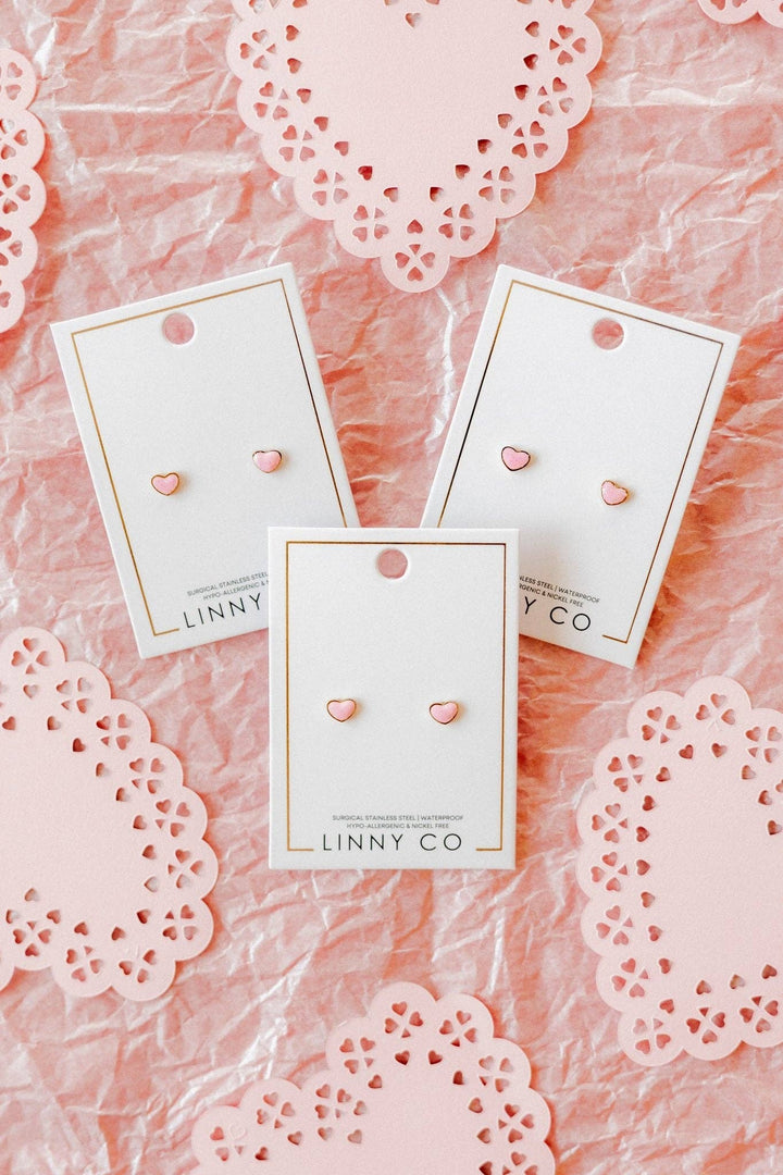 Screwback Stud Earrings - Nora Heart Pink