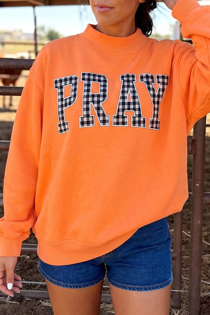 PRAY Plaid Mock Neck Sweatshirt- Orange